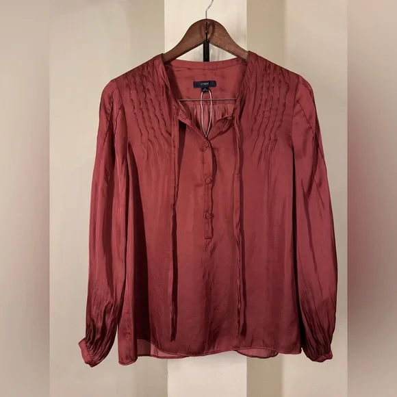 NWOT J.Crew Women's Featherweight Satin Tie-Neck Top - Picture 4 of 9